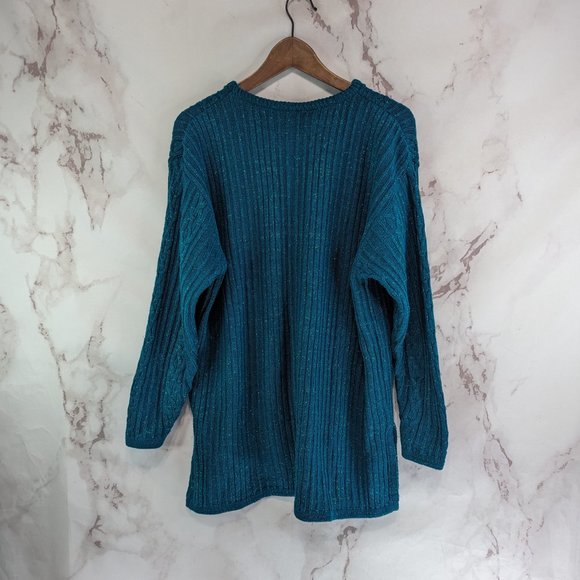 Diane Von Firstenburg Sweater Womens Large Teal Vtg Oversized Glitter Sparkle - Picture 5 of 11